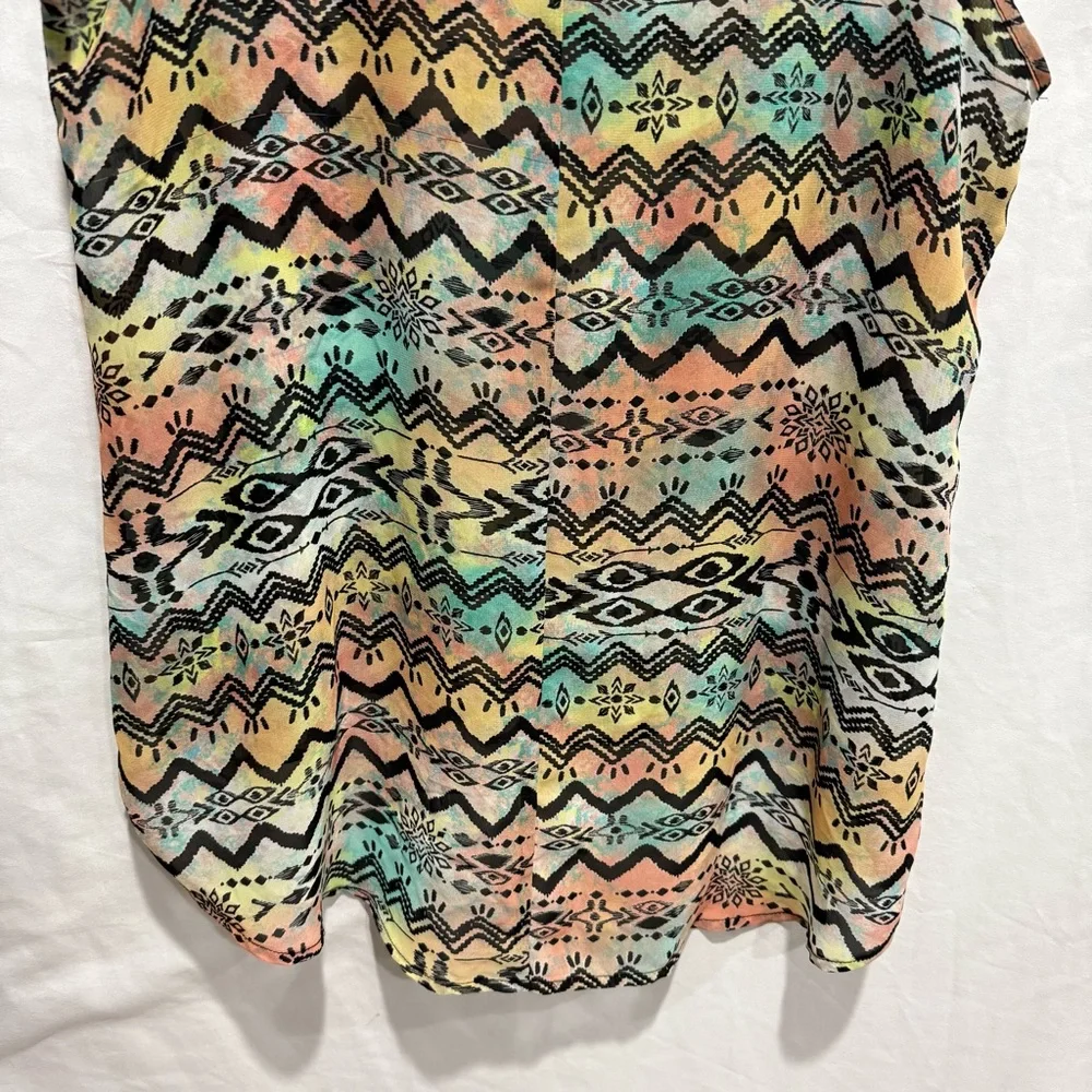 Annabelle Tribal Aztec Sleeveless‎ Chiffon Top Blouse M Bold Lightweight Shirt